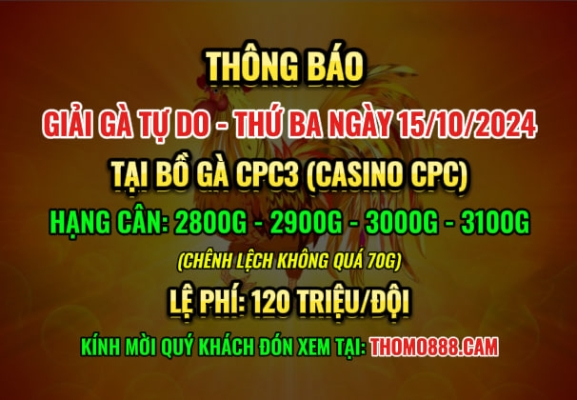 Giải Gà Tự Do CPC3 Ngày 15/10/2024